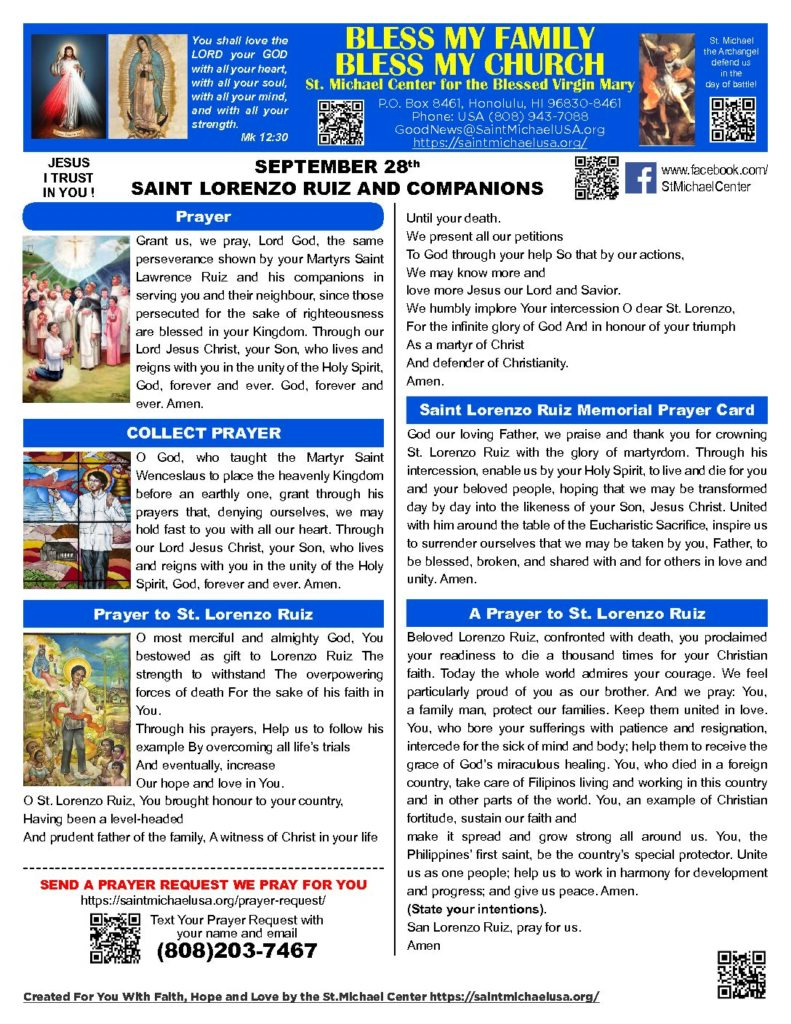 28th September Saint Lorenzo Ruiz and Companions - Saint Michael Center