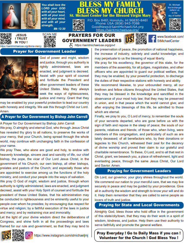 PRAYERS FOR OUR GOVERNMENT LEADERS - Saint Michael Center